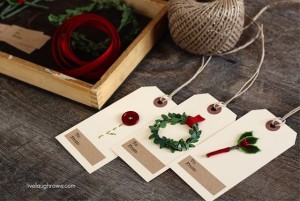 Make your own Christmas gift tags using manila shipping tags, ribbon, buttons and more!